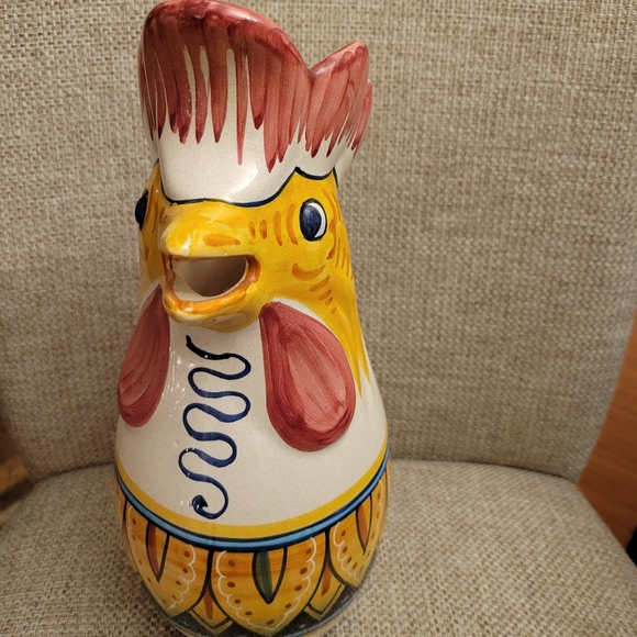 Vintage Delruta Hand Painted "Good Luck" Rooster Water Pitcher - Picture 3 of 6